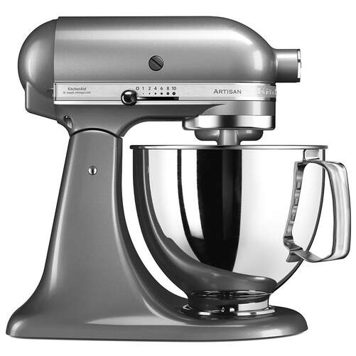 Robot Cocina KitchenAid 5KSM125ECU Artisan Silver - 300W, 4.8L, 58-220rpm, 3 Accesorios