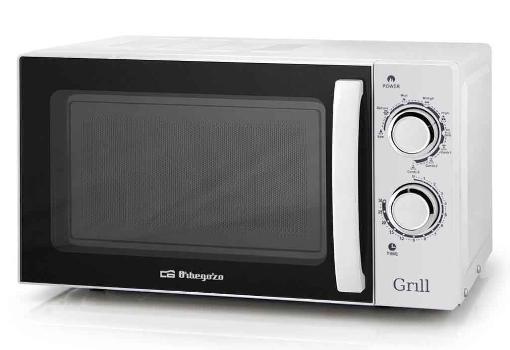 Microondas Orbegozo MIG2030 - 20L, Grill, 700W, Control Giratorio, 6 Potencias, Blanco & negro