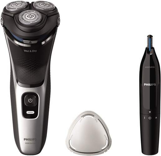 Afeitadora Philiphs S3143/02 + Naricero NT1650 - Wet&Dry, Recargable, Autonomía 60 min, Negro, Inox
