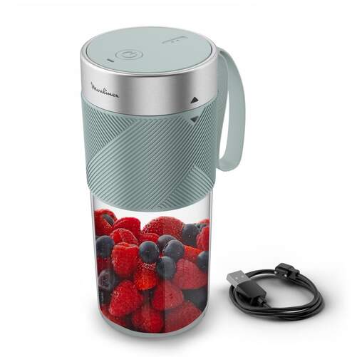 Batidora Vaso Moulinex LM1C04 - 300 ml, Autonomía hasta 11 usos, 20000 rpm, Portátil, Azul