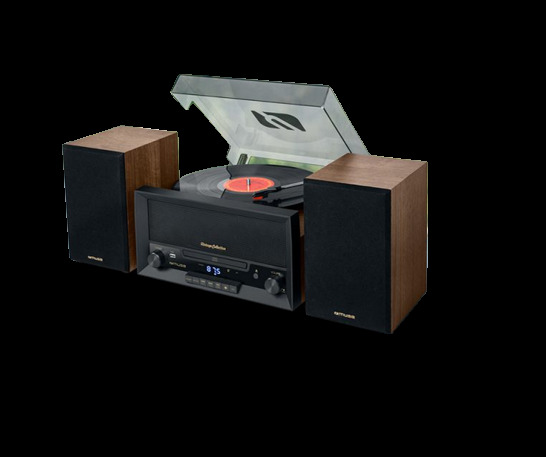 Giradiscos estéreo Muse MT-120MB Madera/negro - Bluetooth, 3 velocidades, USB, FM, CD, 20W, autostop