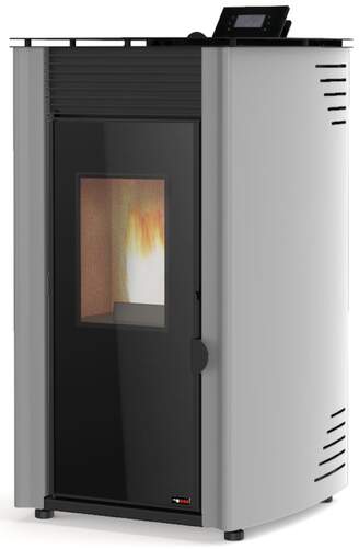Estufa a pellet Red Pod First - 8 kW, eficiencia de 95%, Gris