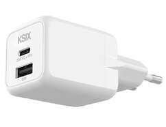 Cargador KSIX USB-C + USB A 20 W - GaN, blanco, carga rápida