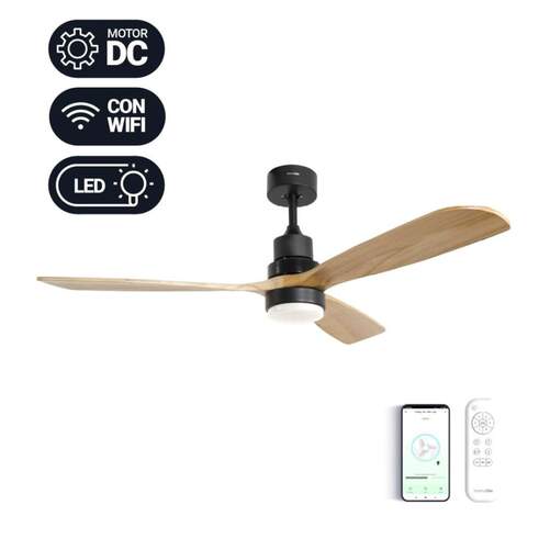 Ventilador de techo Universal Blue 4056 - 3 aspas, 142 cm, LED, motor DC, 26 W, madera y negro