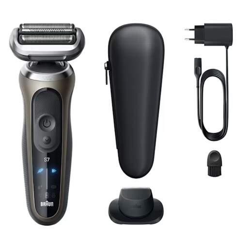 Afeitadora Braun 72-G1200S Serie7 - 60 Min, Wet&Dry, 360º, Negro, Bronce, Inox