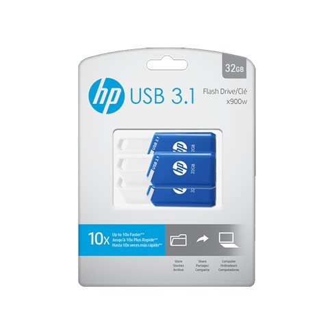 Memoria USB HP (Pack 3) 32GB X755W -  USB 3.1, 70mbs, Azul y blanco