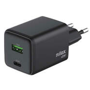 Cargador Universa Nilox - 45 W, 2 Puertos + Cable carga rápida USB-C a USB C de 2 M de regalo, Negro