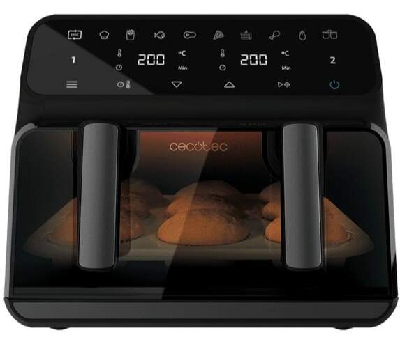 Freidora Aire Cecotec Cecofry Advance 9000 Window - 2200W, 9 Litros (2 Cubetas 4.5 L), 8 Programas