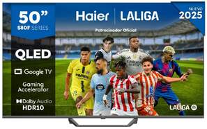 TV Haier 50" QLED H50S80FUX - 4K Ultra HD, Google TV, Peana central, Dolby Audio 19W, HDR10+