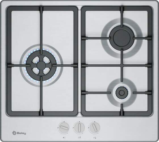 Placa de gas Balay 3ETX563CB - 3 fuegos, 60 cm, Gas natural, quemadores Wok, GasStop