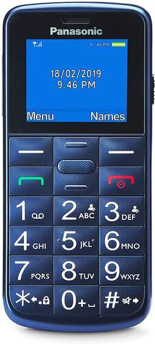 SeniorPhone Panasonic KX-TU110EX Azul - Pantalla 1.77", Cámara, Radio FM, Botón SOS, Linterna