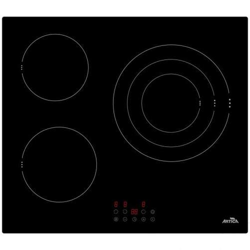Placa Vitrocerámica Artica AEV5003 - 3 Zonas (1 Triple 28cm), Táctil, 5700 W, Temporizador