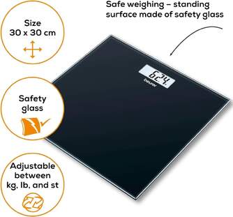 BASCULA BEURER GS10 DIGITAL VIDRIO NEGRA 180K