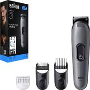 Afeitadora Corporal Braun S3 Grocery AIO3500 - 4 Accesorios, Funda y Cepillo, Negro, Gris