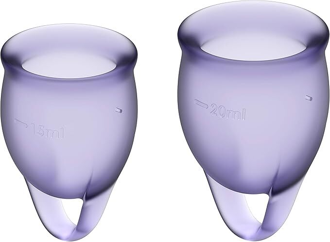 Kit Copas Menstruales Satisfyer Feel Confident - 15 y 20 ml, Silicona Médica, Hasta 12 horas, lLila