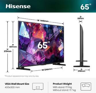 TV HISENSE 65%%%quot; 65E7S PRO UHD QLED SMART TV 144HZ