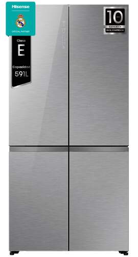 Frigorífico Americano Hisense RQ5P605NSVE - 4 Puertas, 591 L, No Frost, Display, Cristal, Inox