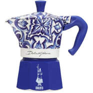 Cafetera Italiana Bialetti Moka Dolce&Gabbana - Mediterr&aacute;neo, 6 Tazas, Aluminio, Azul, Blanco
