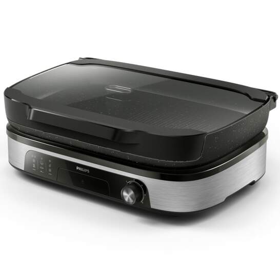 Asadora Philips HD6212/90 - 47x3x36,6 cm, Tapa Smoker, 2400 W, Negro, Inox