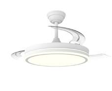 Ventilador Techo CristalRecord Night Eco, Aspas retr&aacute;ctiles, Temporizador, LED, Mando, Blanco