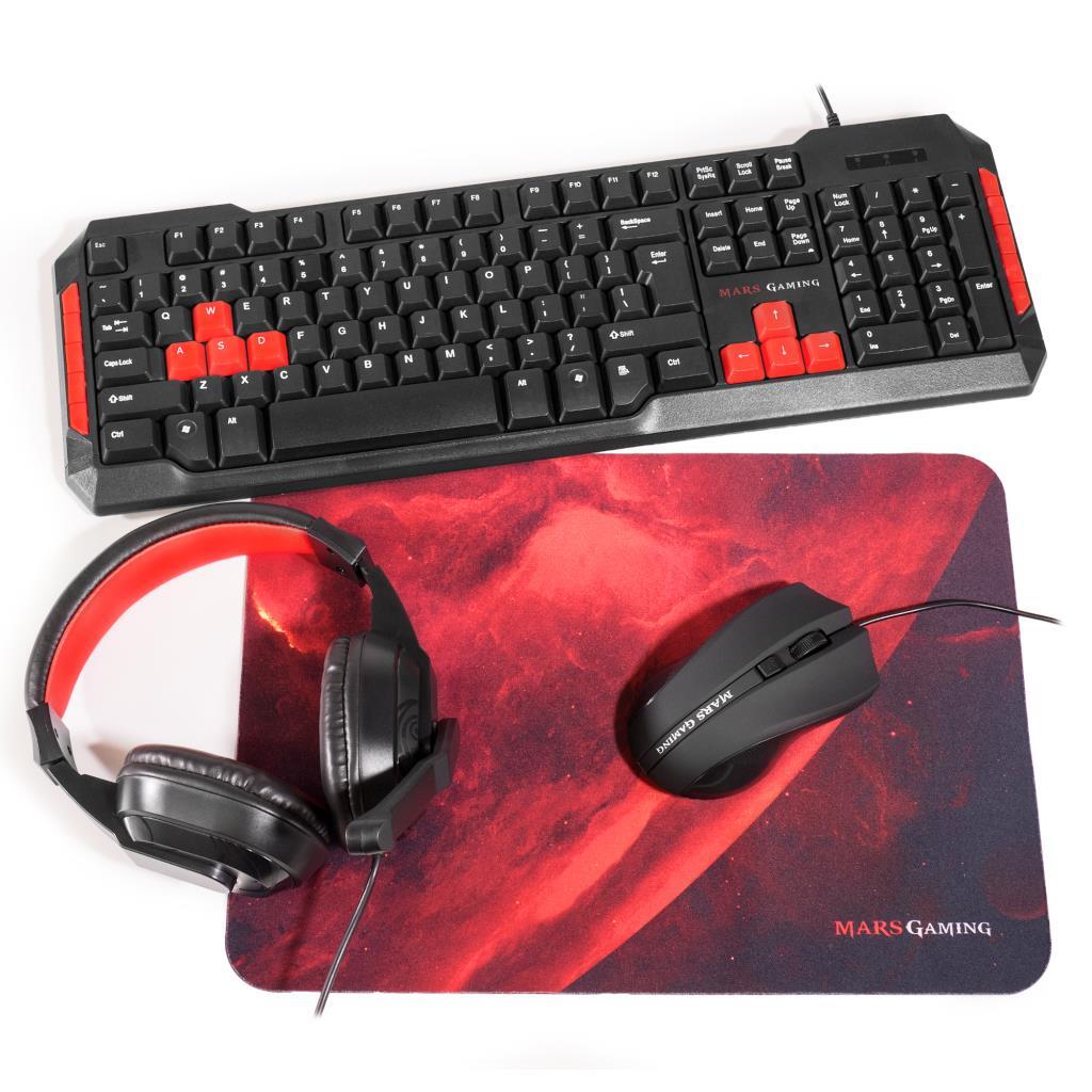 Combo Taclado+Ratón+Auriculares+Alfombrilla Mars Gaming MRCP1 - 2800 DPI,