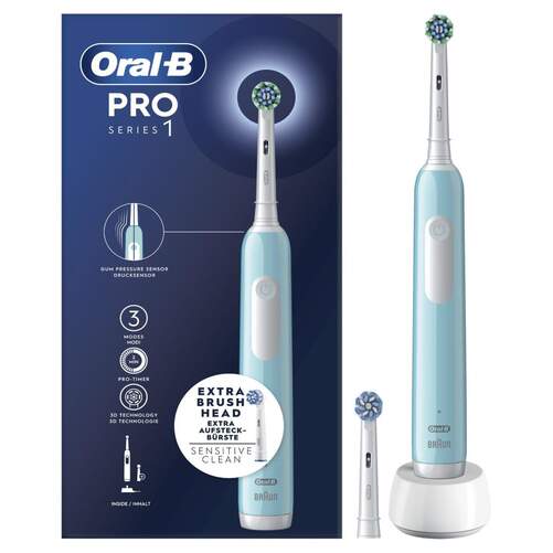 Cepillo Eléctrico Oral-B Pro Series 1 Azul + Recambio - Sensor Presión, Temporizador, Tecnología 3D